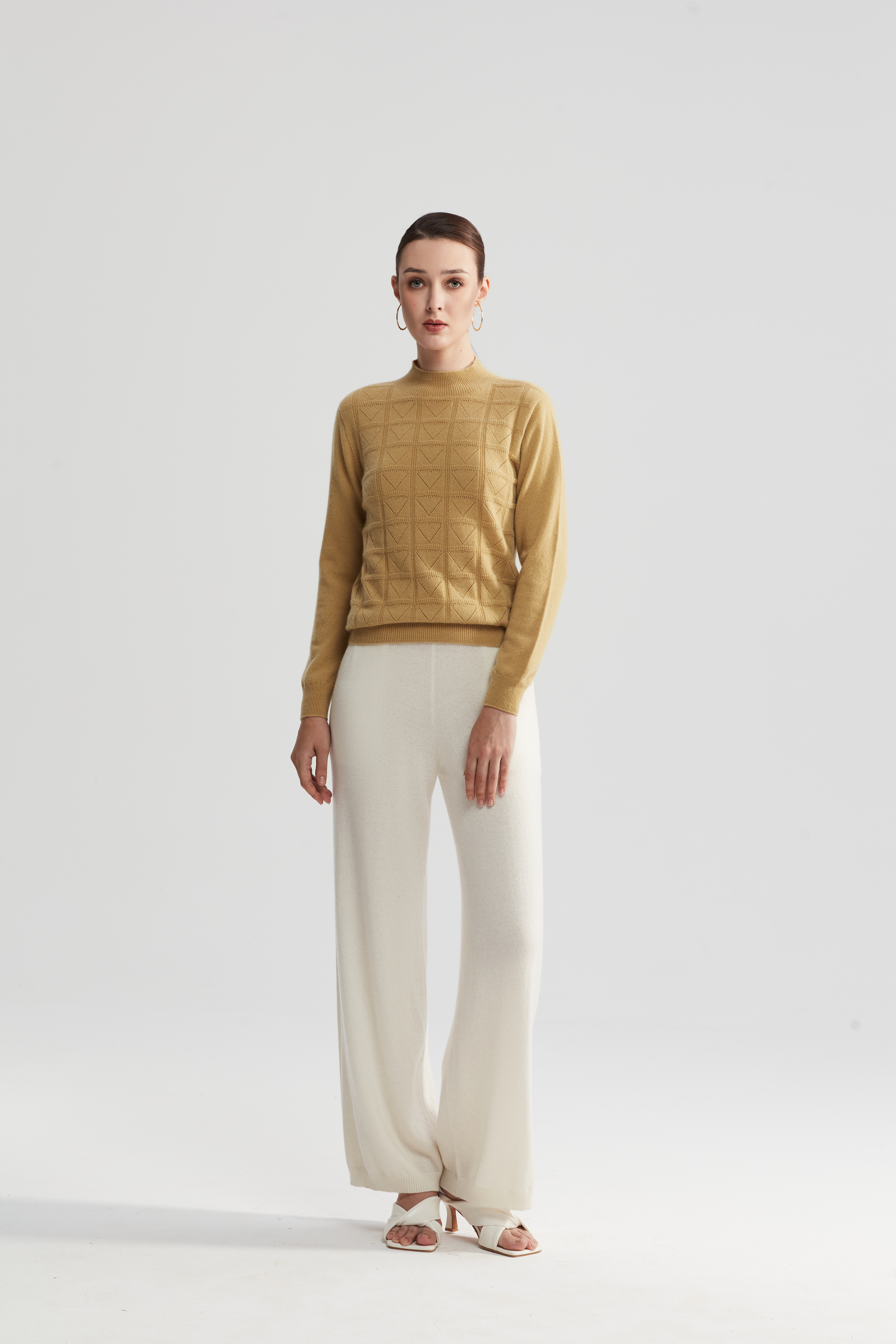 Sweat en maille à carreaux sans couture pur en cachemire pur